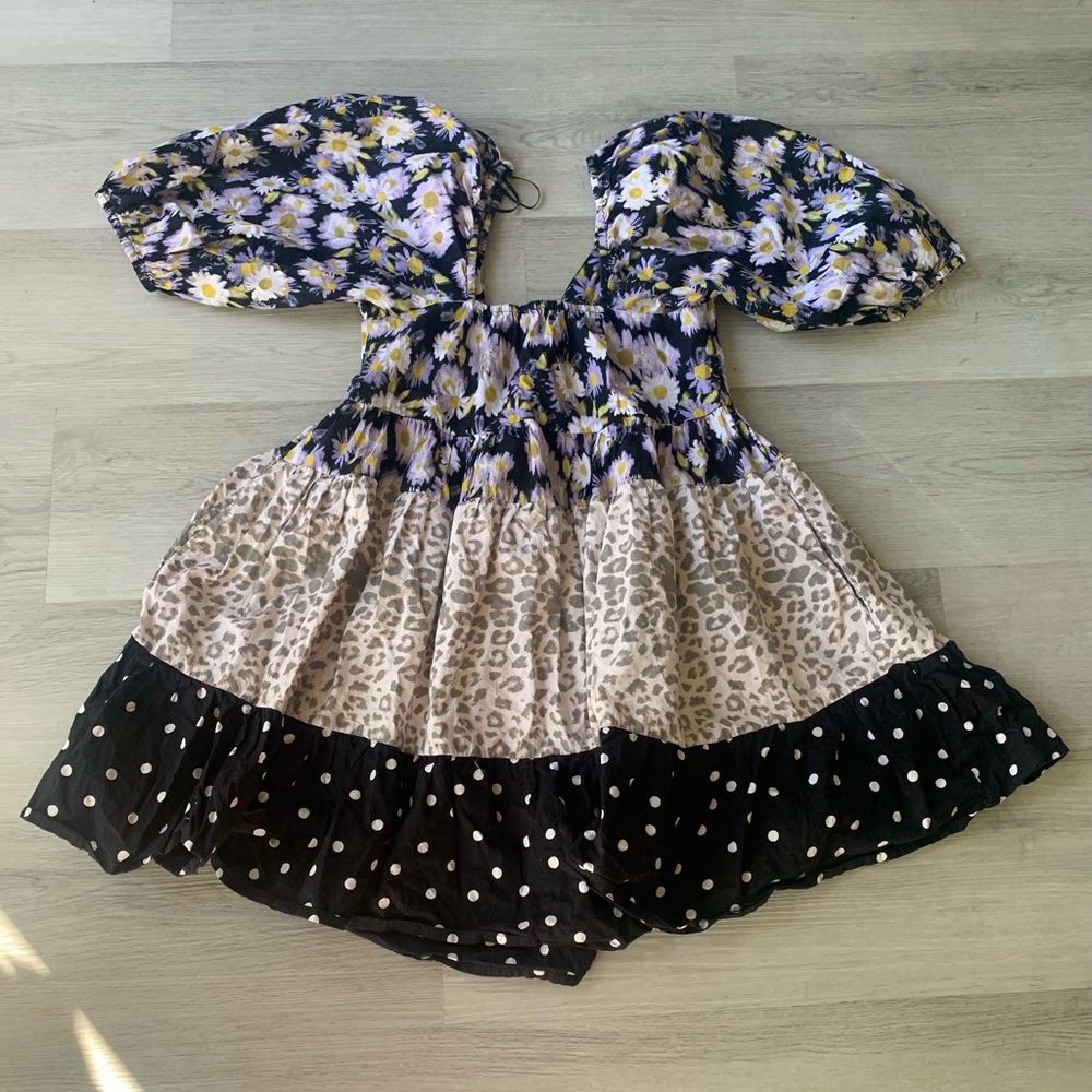 ASOS Tiered Babydoll Floral Multi Patterned  Patchwork Mini Dress size 0